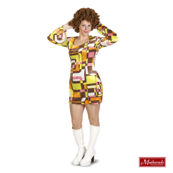 Stretch Disco Jurkje Met Oranje Met Gele Print