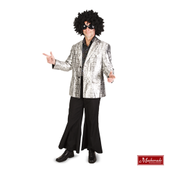 Zilveren Jas, Zwarte Blouse En Zwarte Broek