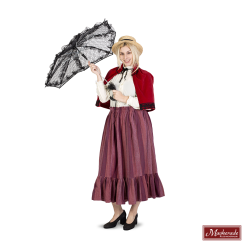 Paars Gestreepte Rok Met Crème Blouse En Rode Omslag (Charles Dickens)