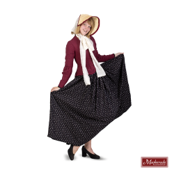 Charles Dickens: Zwarte Rok Met Print En Wit Befje Met Bordeaux Vest