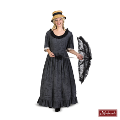 Charles Dickens: Grijze Jurk Met Bloemenprint En Twee Kleuren Kant