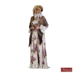 Charles Dickens: Witte Jurk Met Bloemenprint En Kanten Kraag En Bruine Omslag