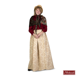 Charles Dickens: Beige Rok Met Barokprint En Rode Blouse Met Zachte Bloemenomslag