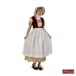 Charles Dickens: Bordeaux Met Beige Jurk En Bijpassende Muts