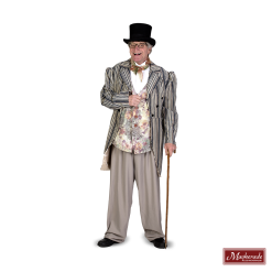 Charles Dickens: Blauw Crème Gestreepte Jas Met Gebloemd Vest En Grijze Broek