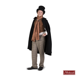 Charles Dickens: Zwarte Wollen Cape Met Bruin Vest En Bruin Geruiten Broek