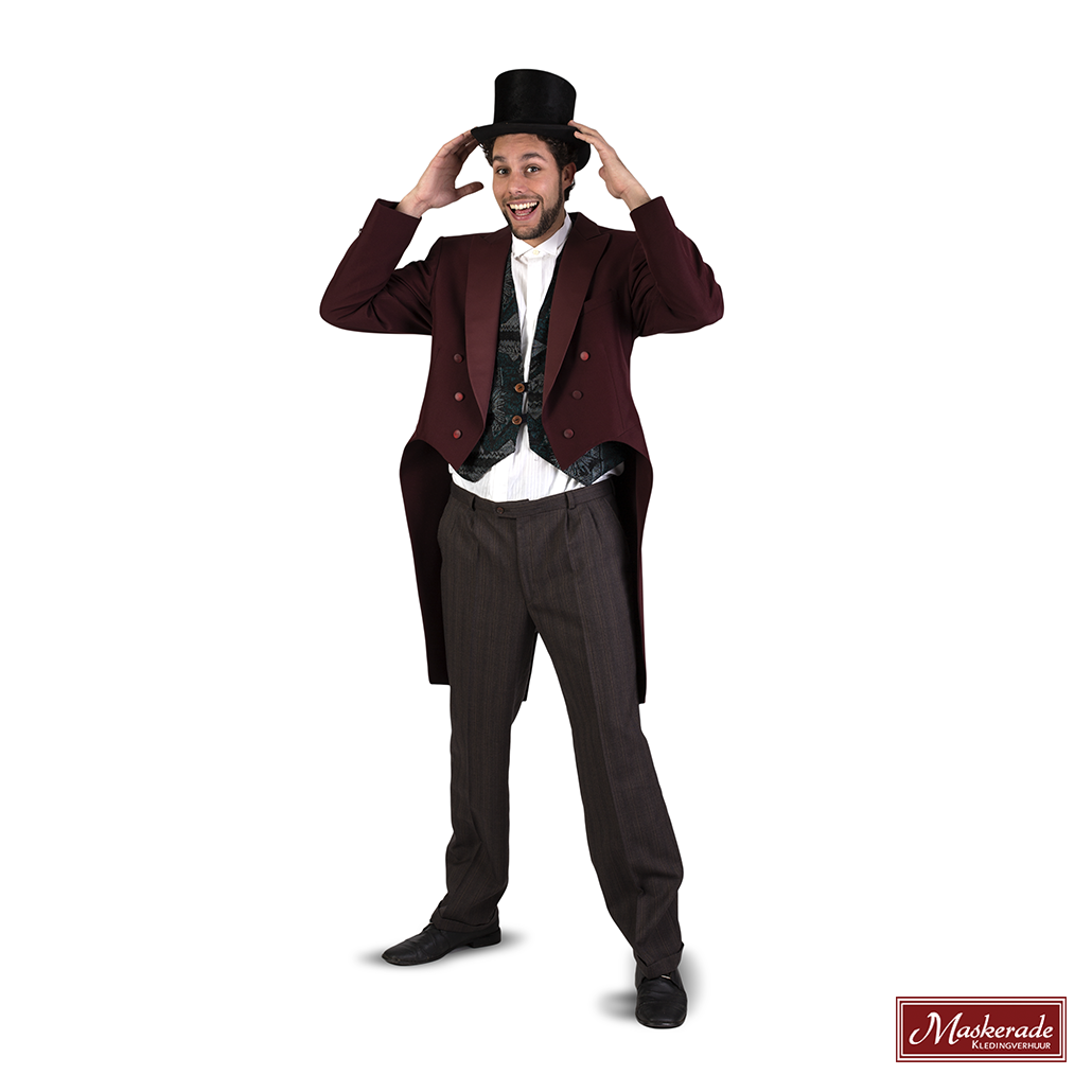 Charles Dickens: Bordeaux Rokjas Met Blauw Vest En Bruine Broek 3 Charles Dickens: Bordeaux Rokjas Met Blauw Vest En Bruine Broek