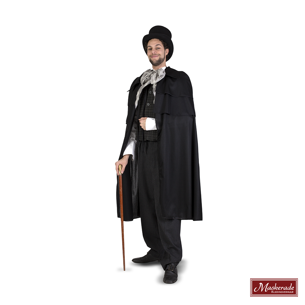 Charles Dickens: Zwarte Cape Met Grijs Vest En Grijze Krijtstreep Broek 3 Charles Dickens: Zwarte Cape Met Grijs Vest En Grijze Krijtstreep Broek