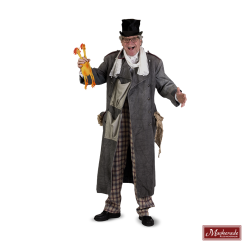 Charles Dickens: Lange Grijze Zware Overjas Met Zwart Vest En Grijsrode Geruiten Broek