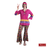 Roze Hippie Shirt Met Gebloemde Broek -MASKERADE KLEDING Verkoop HIPI430FE