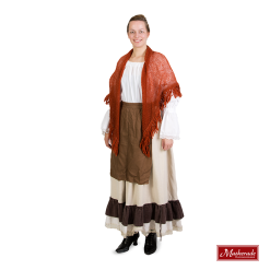 Witte Blouse, Creme Rok, Bruin Schort, Oranje Omslag