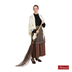 Zwarte Blouse, Bruine Rok, Gebloemd Schort, Witte Omslag