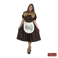 Donkerbruine Jurk Met Knoopjes En Wit Schort