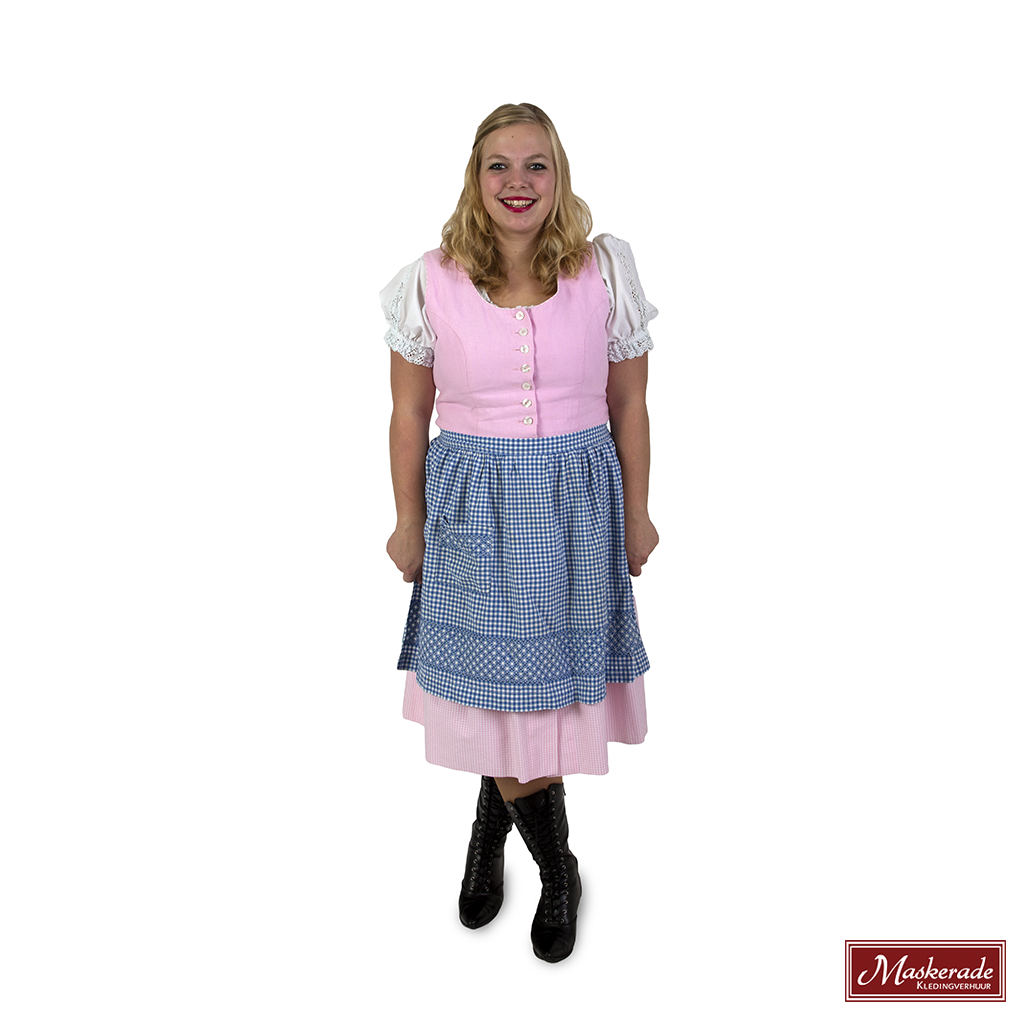 Oktoberfest Verhuur: Lichtroze Jurk Met Blauw Schort 3 Oktoberfest Verhuur: Lichtroze Jurk Met Blauw Schort